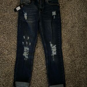 Fashion Nova Dark Blue Distressed Ankle Jeans